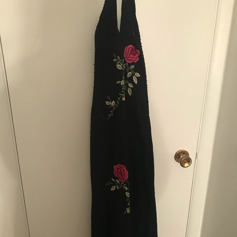 Black floral and sequence sequin prom dress